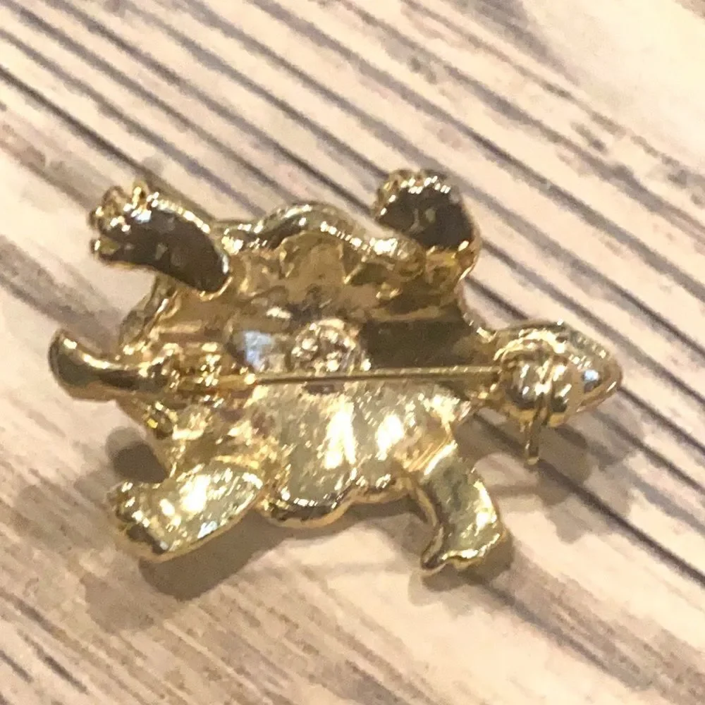 Vintage Gold Enamel Amber Stone Turtle Pin Brooch